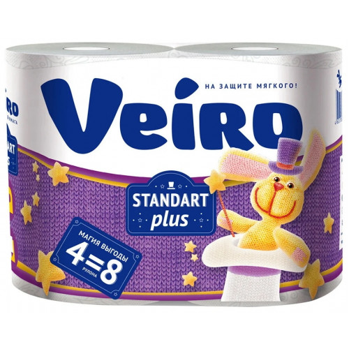 Туалетная бумага Veiro (Вейро) Standart Plus, 2-х слойные, 4 шт Туалетная бумага Veiro (Вейро) Standart Plus, 2-х слойные, 4 шт