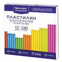 Пластилин классический Brauberg (Брауберг) Академия, со стеком, картонная упаковка, 12 цветов, 240 г