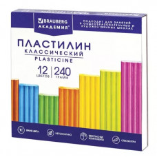 Пластилин классический Brauberg (Брауберг) Академия, со стеком, картонная упаковка, 12 цветов, 240 г