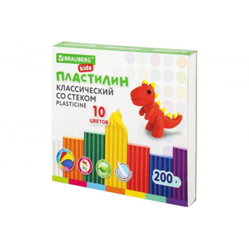 Пластилин классический Brauberg (Брауберг) Kids, со стеком, картонная упаковка, 10 цветов, 200 г Пластилин классический Brauberg (Брауберг) Kids, со стеком, картонная упаковка, 10 цветов, 200 г