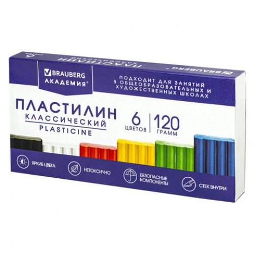 Пластилин классический Brauberg (Брауберг) Академия, со стеком, 6 цветов, 120 г Пластилин классический Brauberg (Брауберг) Академия, со стеком, 6 цветов, 120 г