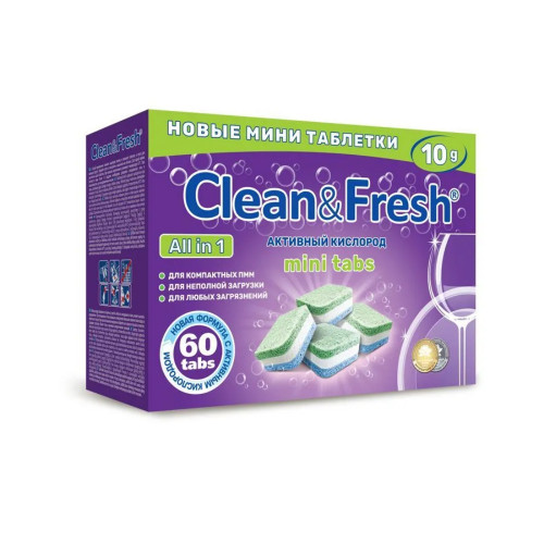 Таблетки для посудомоечных машин Clean&Fresh, мини, 60 шт Таблетки для посудомоечных машин Clean&Fresh, мини, 60 шт
