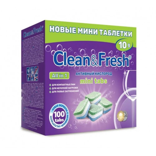 Таблетки для посудомоечных машин Clean&Fresh, мини, 100 шт Таблетки для посудомоечных машин Clean&Fresh, мини, 100 шт
