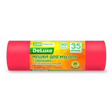 Мешки для мусора с завязками ПВД MirPack (МирПак) Deluxe, красные, 35 л, 30 мкм, 10 шт