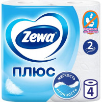 Туалетная бумага Zewa (Зева) Плюс, цвет белый, 2-х слойная, 4 рулона Туалетная бумага Zewa (Зева) Плюс, цвет белый, 2-х слойная, 4 рулона