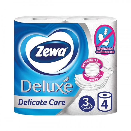 Туалетная бумага Zewa Deluxe (Зева Делюкс), цвет белый, 3-х слойная, 4 рулона Туалетная бумага Zewa Deluxe (Зева Делюкс), цвет белый, 3-х слойная, 4 рулона