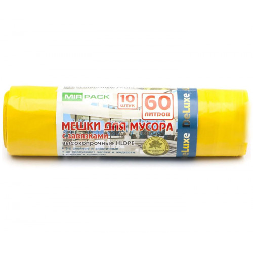 Мешки для мусора ПВД MirPack (МирПак) Deluxe, желтые, 60 л, 35 мкм, 10 шт Мешки для мусора ПВД MirPack (МирПак) Deluxe, желтые, 60 л, 35 мкм, 10 шт