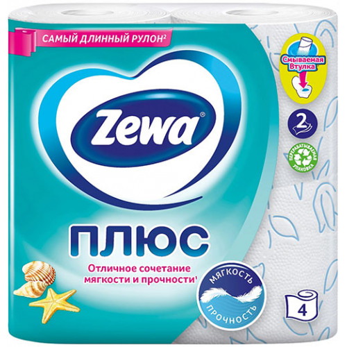 Туалетная бумага Zewa (Зева) Плюс Свежесть Океана, 2-х слойная, 4 рулона Туалетная бумага Zewa (Зева) Плюс Свежесть Океана, 2-х слойная, 4 рулона