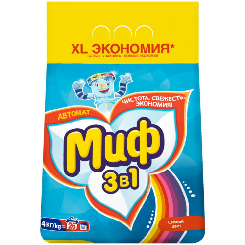 Стиральный порошок автомат Миф Свежий цвет 3 в 1, 4 кг Стиральный порошок автомат Миф Свежий цвет 3 в 1, 4 кг