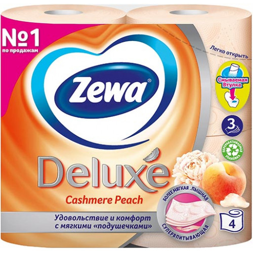 Туалетная бумага Zewa Deluxe (Зева Делюкс) Персик, 3-х слойная, 4 рулона Туалетная бумага Zewa Deluxe (Зева Делюкс) Персик, 3-х слойная, 4 рулона