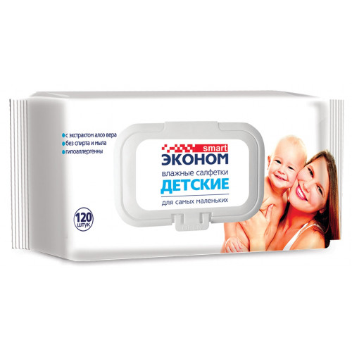 Салфетки влажные для детей с крышкой Smart (Смарт), 120 шт Салфетки влажные для детей с крышкой Smart (Смарт), 120 шт