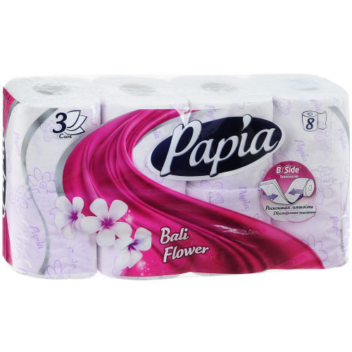 Туалетная бумага Papia (Папия) Балийский цветок, 3-х слойная, 8 рулонов Туалетная бумага Papia (Папия) Балийский цветок, 3-х слойная, 8 рулонов