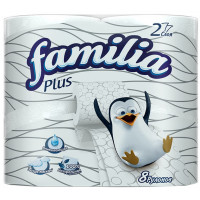 Туалетная бумага Familia (Фамилия) Plus, цвет белый, 2-х слойная, 8 рулонов Туалетная бумага Familia (Фамилия) Plus, цвет белый, 2-х слойная, 8 рулонов