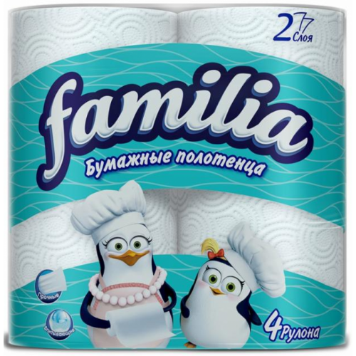 Бумажные полотенца Familia (Фамилия), цвет белый, 2-х слойные, 4 рулона Бумажные полотенца Familia (Фамилия), цвет белый, 2-х слойные, 4 рулона