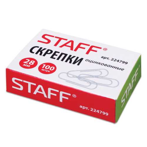 Скрепки оцинкованные STAFF, 28 мм, 100 шт Скрепки оцинкованные STAFF, 28 мм, 100 шт