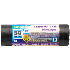 Мешки для мусора ПНД MirPack (МирПак) Classic, черные, 30 л, 6 мкм, 20 шт