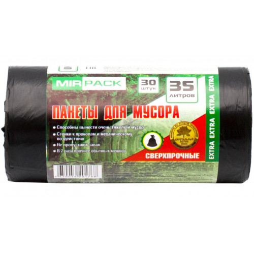 Мешки для мусора ПНД MirPack (МирПак) Extra, черные, 35 л, 12 мкм, 30 шт Мешки для мусора ПНД MirPack (МирПак) Extra, черные, 35 л, 12 мкм, 30 шт
