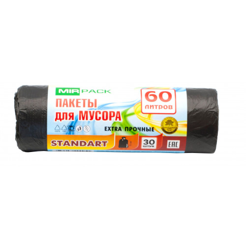Мешки для мусора ПНД MirPack (МирПак) Standart, черные, 60х70 см, 60 л, 6 мкм, 30 шт Мешки для мусора ПНД MirPack (МирПак) Standart, черные, 60х70 см, 60 л, 6 мкм, 30 шт