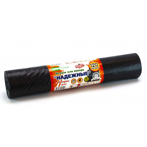 Мешки для мусора ПВД MirPack (МирПак) Надежные, черные, 120 л, 30 мкм, 20 шт Мешки для мусора ПВД MirPack (МирПак) Надежные, черные, 120 л, 30 мкм, 20 шт