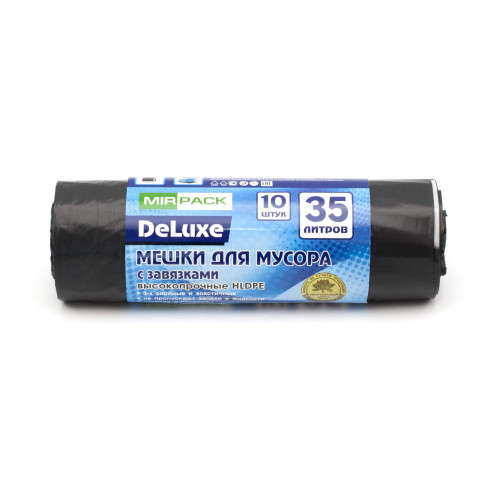 Мешки для мусора с завязками ПВД MirPack (МирПак) Deluxe, черные, 35 л, 30 мкм, 10 шт Мешки для мусора с завязками ПВД MirPack (МирПак) Deluxe, черные, 35 л, 30 мкм, 10 шт