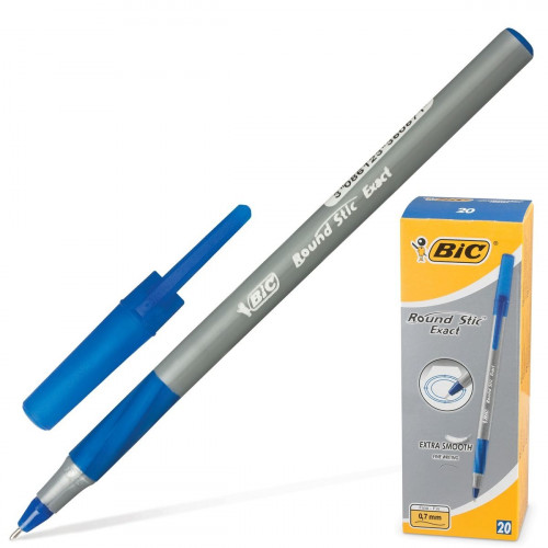 Ручка шариковая Bic (Бик) Round Stic Exact, корпус серый, резиновый упор, цвет синий, линия письма 0,28 мм Ручка шариковая Bic (Бик) Round Stic Exact, корпус серый, резиновый упор, цвет синий, линия письма 0,28 мм