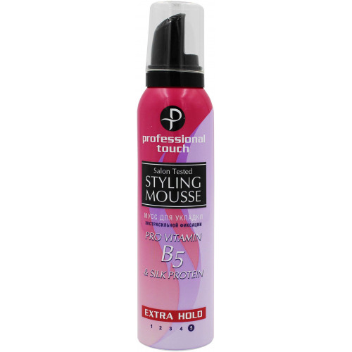 Мусс для укладки волос Professional Touch В5 Silk Protein Экстрасильная фиксация, 265 мл Мусс для укладки волос Professional Touch В5 Silk Protein Экстрасильная фиксация, 265 мл