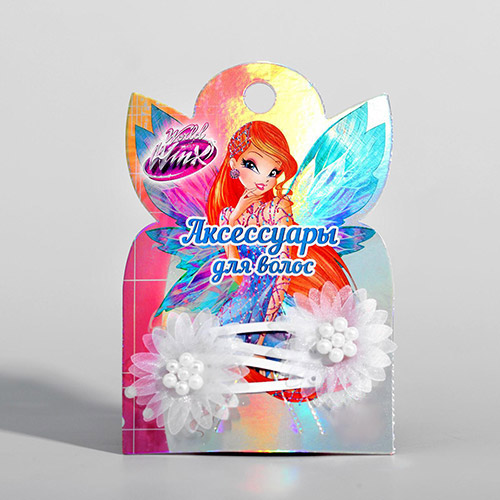Набор зажимов для волос Winx (Феи Винкс), с цветком, 2 шт Набор зажимов для волос Winx (Феи Винкс), с цветком, 2 шт