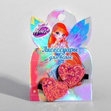 Набор зажимов для волос Winx (Феи Винкс) «Сердца», розовые с блестками, 7,5х11 см, 2 шт Набор зажимов для волос Winx (Феи Винкс) «Сердца», розовые с блестками, 7,5х11 см, 2 шт