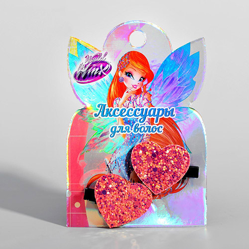 Набор зажимов для волос Winx (Феи Винкс) «Сердца», розовые с блестками, 7,5х11 см, 2 шт Набор зажимов для волос Winx (Феи Винкс) «Сердца», розовые с блестками, 7,5х11 см, 2 шт