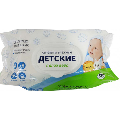 Детские влажные салфетки Светофор с Алоэ, клапан, 120 шт Детские влажные салфетки Светофор с Алоэ, клапан, 120 шт