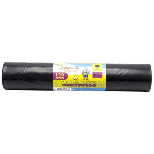Мешки для мусора ПВД MirPack (МирПак) Добрыня, чёрные, 120 л, 100 мкм, 10 шт Мешки для мусора ПВД MirPack (МирПак) Добрыня, чёрные, 120 л, 100 мкм, 10 шт