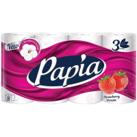 Туалетная бумага Papia (Папия) Клубничная мечта, 3-слойная, 8 рулонов Туалетная бумага Papia (Папия) Клубничная мечта, 3-слойная, 8 рулонов