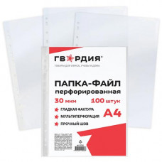 Папки-файлы перфорированные Гвардия, А4, гладкие, 30 мкм, комплект 100 шт Папки-файлы перфорированные Гвардия, А4, гладкие, 30 мкм, комплект 100 шт