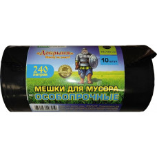 Мешки для мусора ПВД MirPack (МирПак) Добрыня, чёрные, 240 л, 100 мкм, 10 шт