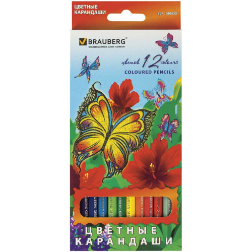 Карандаши цветные Brauberg (Брауберг) Wonderful butterfly, заточенные, картонная упаковка, 12 цветов Карандаши цветные Brauberg (Брауберг) Wonderful butterfly, заточенные, картонная упаковка, 12 цветов