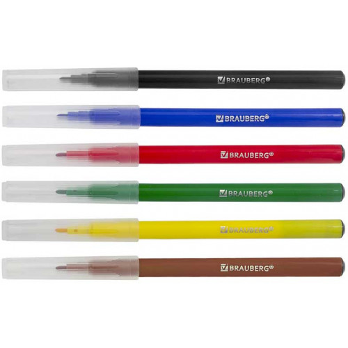 Фломастеры класические Brauberg (Брауберг) Premium, вентилируемый колпачок, ПВХ-упаковка с европодвесом, 6 цветов Фломастеры класические Brauberg (Брауберг) Premium, вентилируемый колпачок, ПВХ-упаковка с европодвесом, 6 цветов