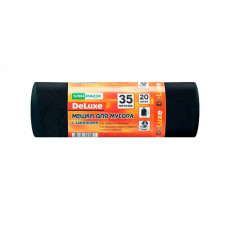 Мешки для мусора с завязками ПВД MirPack (МирПак) Deluxe, черные, 35 л, 30 мкм, 20 шт