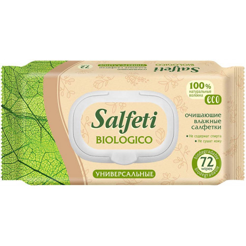 Влажные салфетки универсальные Salfeti (Салфети) Eco Biologico, с крышкой, 72 шт Влажные салфетки универсальные Salfeti (Салфети) Eco Biologico, с крышкой, 72 шт