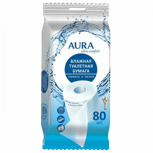 Влажная туалетная бумага Aura (Аура) Ultra Comfort Свежесть и Чистота, 80 шт Влажная туалетная бумага Aura (Аура) Ultra Comfort Свежесть и Чистота, 80 шт