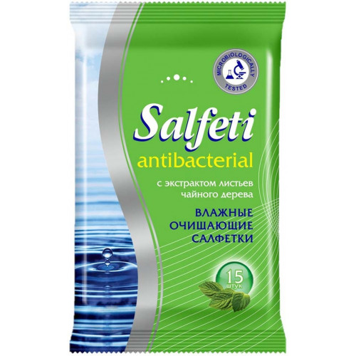 Салфетки влажные очищающие антибактериальные Salfeti (Салфети) Antibacterial с экстрактом листьев чайного дерева, 15 шт Салфетки влажные очищающие антибактериальные Salfeti (Салфети) Antibacterial с экстрактом листьев чайного дерева, 15 шт