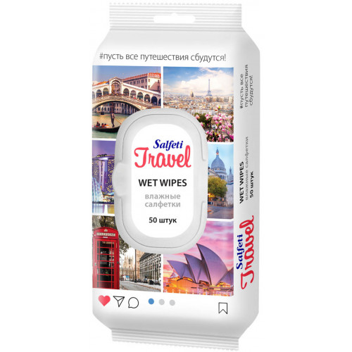 Салфетки влажные Salfeti Travel, пластиковый клапан, 50 шт Салфетки влажные Salfeti Travel, пластиковый клапан, 50 шт