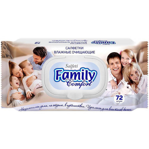Салфетки влажные очищающие универсальные Salfeti Family Comfort, 72 шт Салфетки влажные очищающие универсальные Salfeti Family Comfort, 72 шт