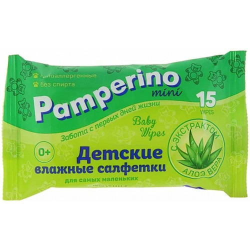 Детские влажные салфетки Pamperino Mini с экстрактом алоэ вера, 15 шт Детские влажные салфетки Pamperino Mini с экстрактом алоэ вера, 15 шт