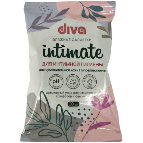 Салфетки влажные для интимной гигиены Diva для чувствительной кожи, 20 шт Салфетки влажные для интимной гигиены Diva для чувствительной кожи, 20 шт