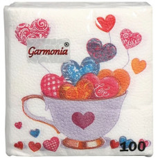 Салфетки Гармония Цвета Сердечки, 24х24 см, 100 шт