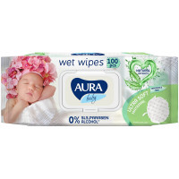 Влажные салфетки для детей Aura (Аура) с алоэ, клапан, 100 шт Влажные салфетки для детей Aura (Аура) с алоэ, клапан, 100 шт