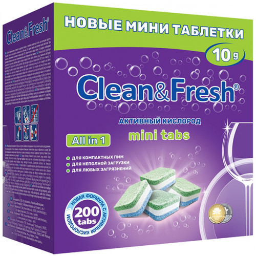 Таблетки для посудомоечных машин Clean&Fresh, мини, 200 шт Таблетки для посудомоечных машин Clean&Fresh, мини, 200 шт
