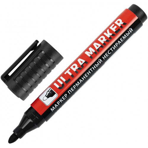 Маркер перманентный (нестираемый) Brauberg (Брауберг) Ultra Marker, цвет черный, 3,5 мм, с клипом Маркер перманентный (нестираемый) Brauberg (Брауберг) Ultra Marker, цвет черный, 3,5 мм, с клипом