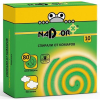 Спирали от комаров малодымные Nadzor без запаха (зеленые), 10 шт