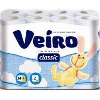 Туалетная бумага Veiro (Вейро) Classic, 2-х слойная, цвет белый, 24 шт Туалетная бумага Veiro (Вейро) Classic, 2-х слойная, цвет белый, 24 шт